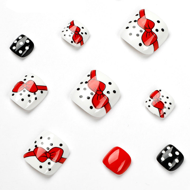 Red Bow & Polka Dot Press On Nail