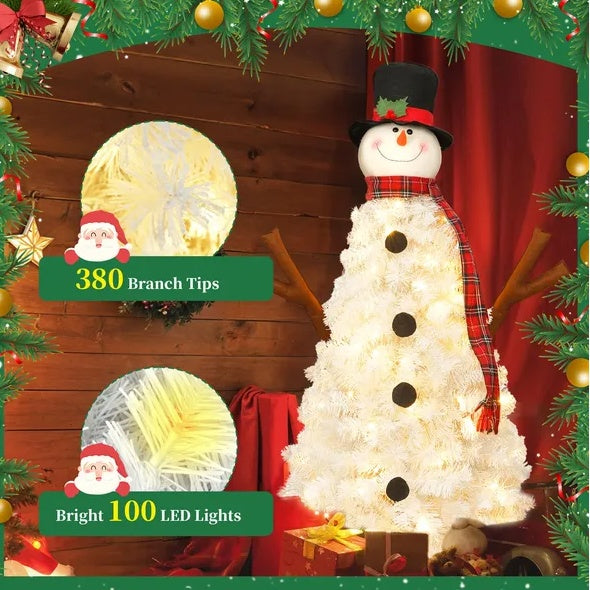 4FT Snowman Shaped Christmas Tree With Pre-Lit LED