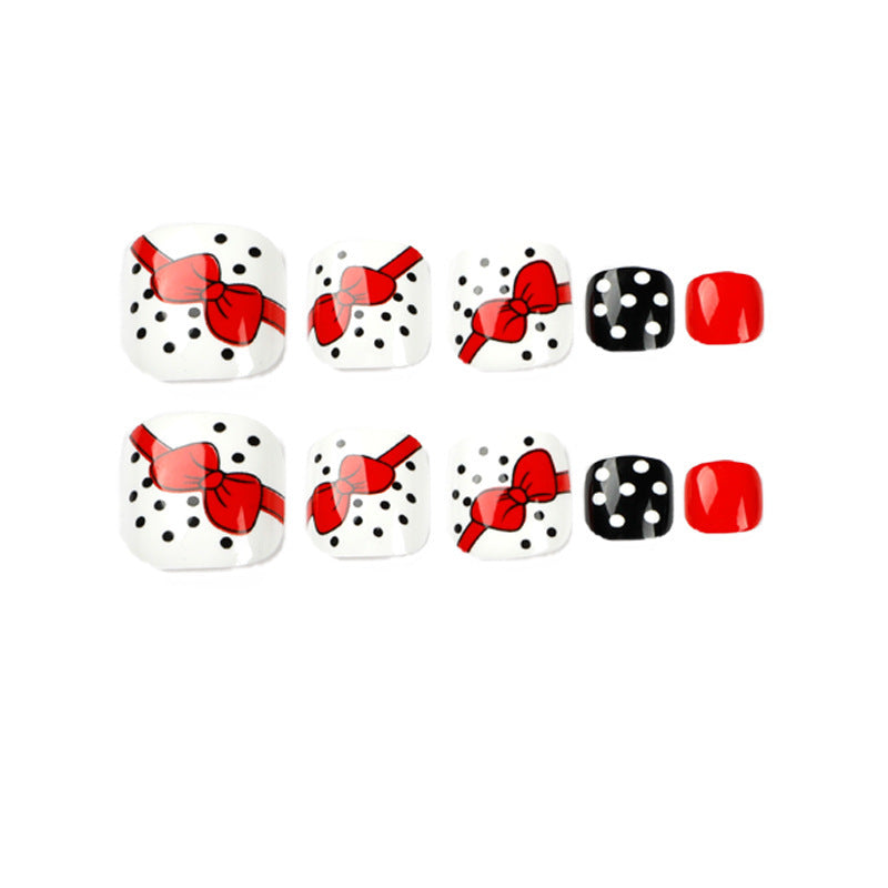 Red Bow & Polka Dot Press On Nail