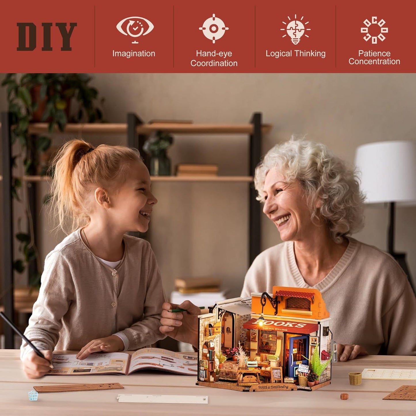 Wooden Dollhouse Building Kit With LED For All Ages.