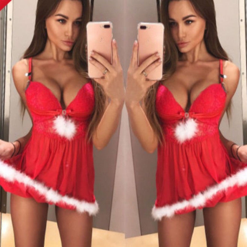 Sheer Mesh Fluffy Christmas Nightdress