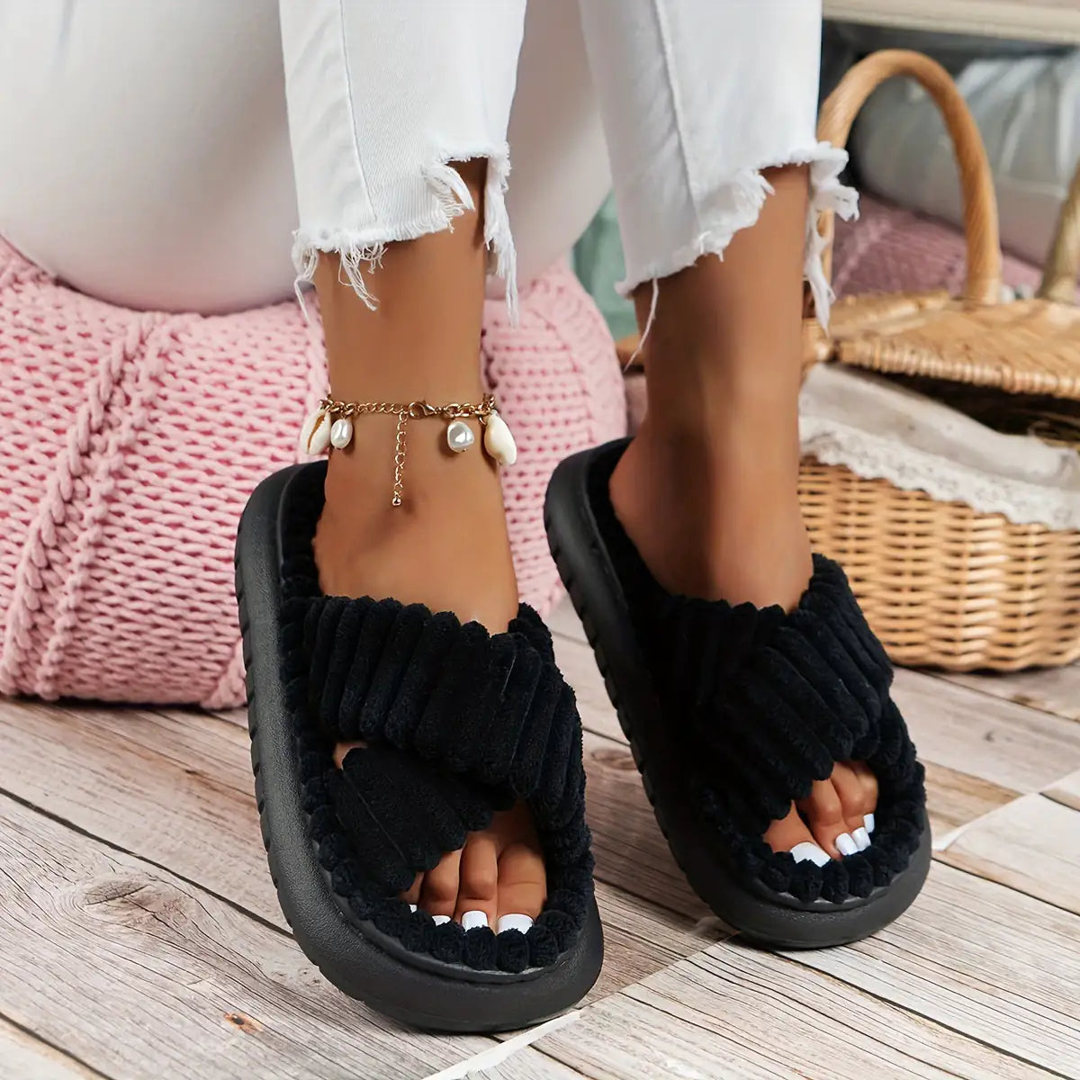 Cozy Crisscross Platform Slippers