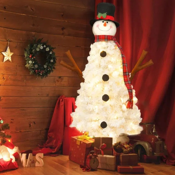 4FT Snowman Shaped Christmas Tree With Pre-Lit LED