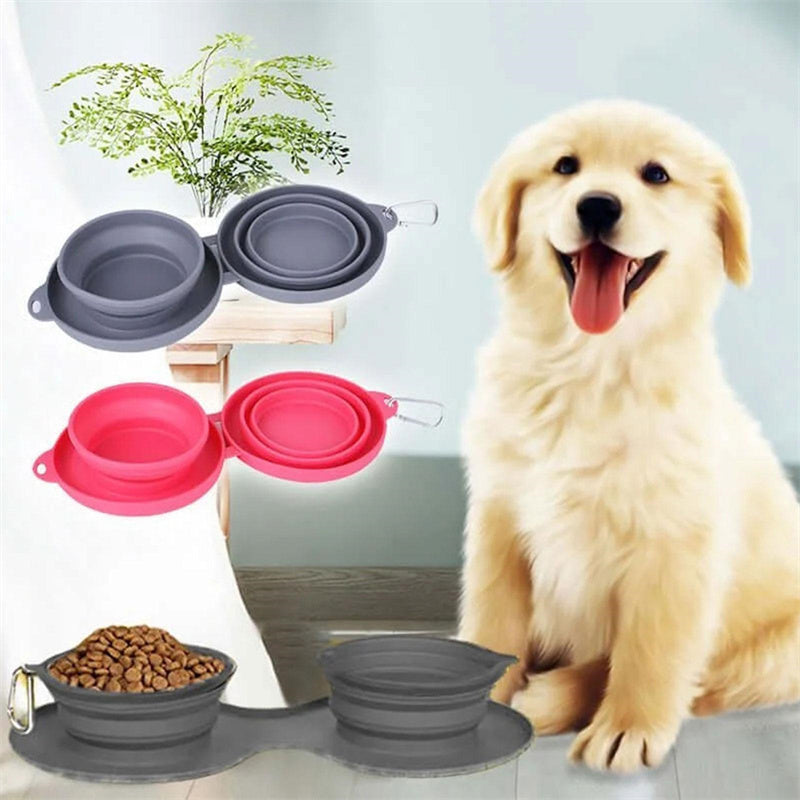 Rubber Foldable Double Pet Food and  Bowl