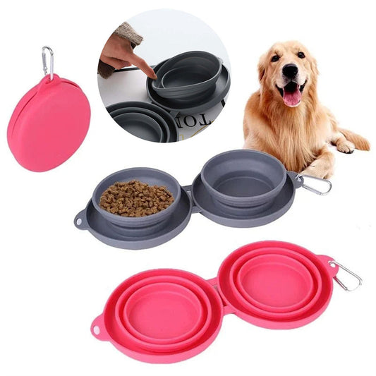 Rubber Foldable Double Pet Food and  Bowl