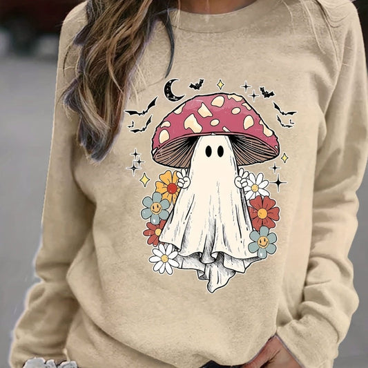 Mushroom Ghost Print Sweatshirt