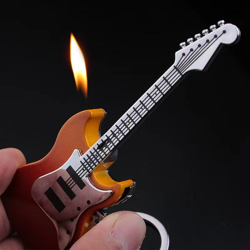 Guitar Shape Inflatable Flame Lighter Keychain gift