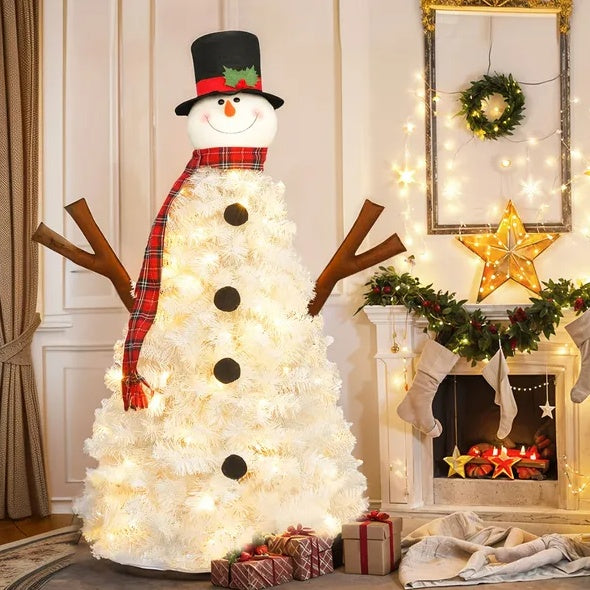 4FT Snowman Shaped Christmas Tree With Pre-Lit LED