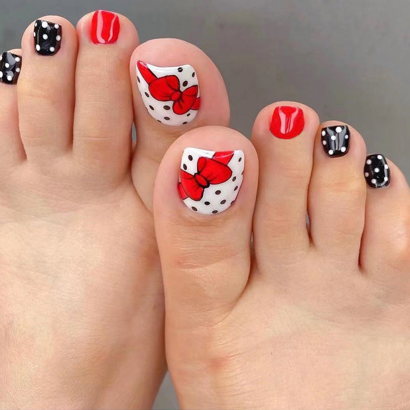 Red Bow & Polka Dot Press On Nail