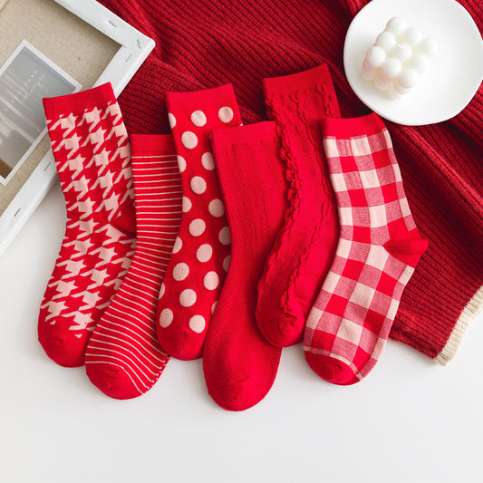 Houndstooth Red Christmas Socks Cotton