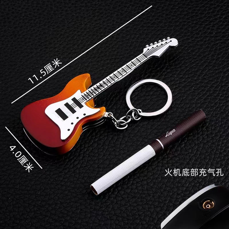 Guitar Shape Inflatable Flame Lighter Keychain gift