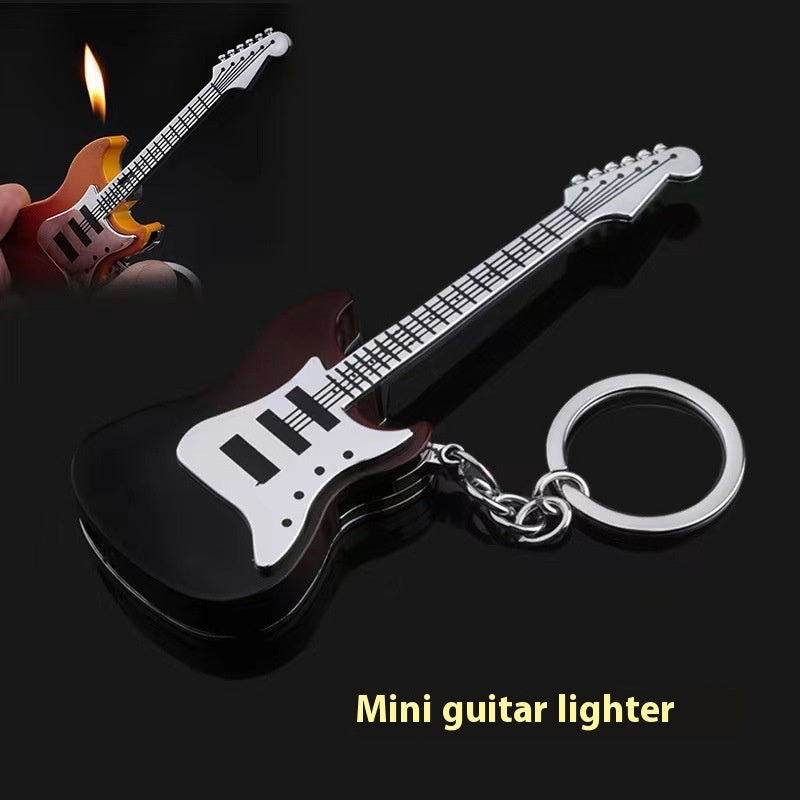 Guitar Shape Inflatable Flame Lighter Keychain gift