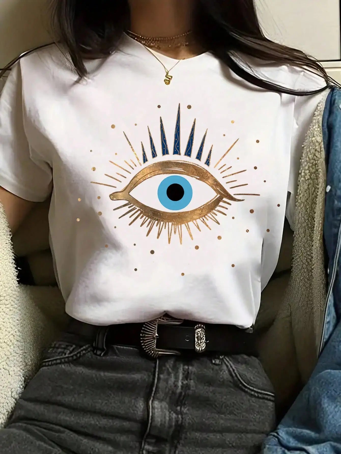 T-shirt Printing Casual Cute Eye Printing Short Sleeve