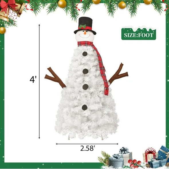 4FT Snowman Shaped Christmas Tree With Pre-Lit LED