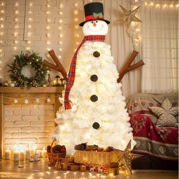 4FT Snowman Shaped Christmas Tree With Pre-Lit LED