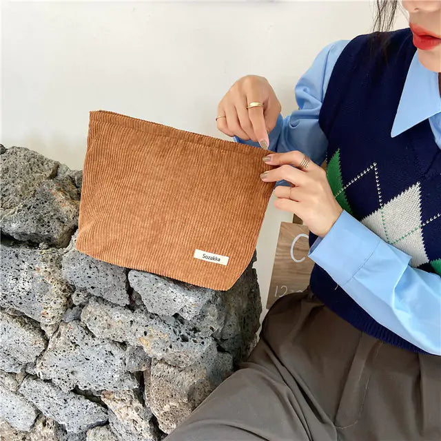 Casual Corduroy Cosmetic Bag